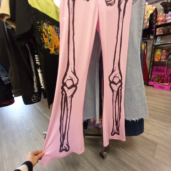 Killstar × Avril Lavigne NWOT sheer mesh kawaii goth sexy flared skeleton pants - Picture 2 of 8